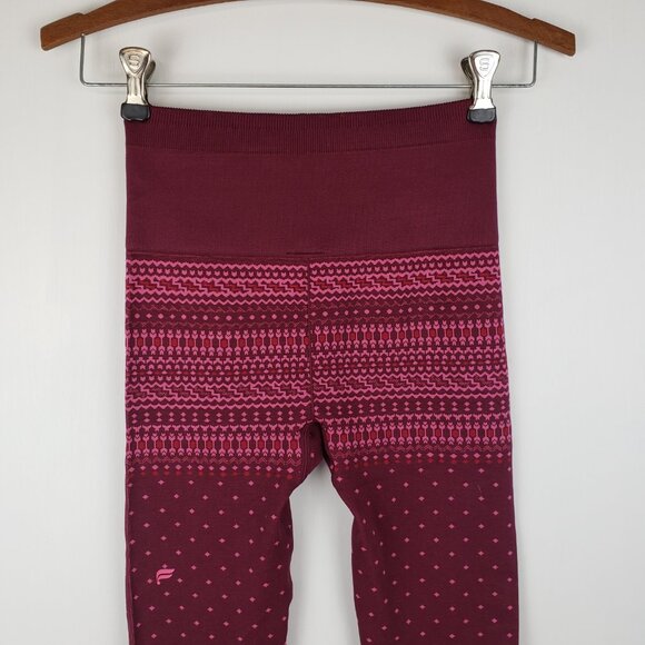 Fabletics Holly Seamless Fair Isle Leggings Cranberry Red High Waisted Size XS - Picture 4 of 6